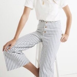 Madewell Navy & White Vertical Stripe Wide-Leg Pants